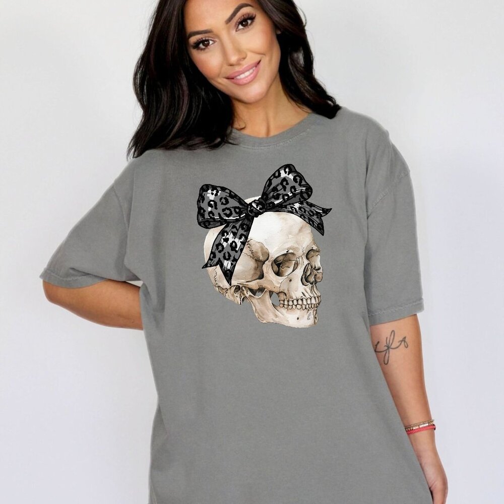 NEW Spooky Halloween Skull Coquette Skeleton Graphic Tee Shirt Comfort Colors